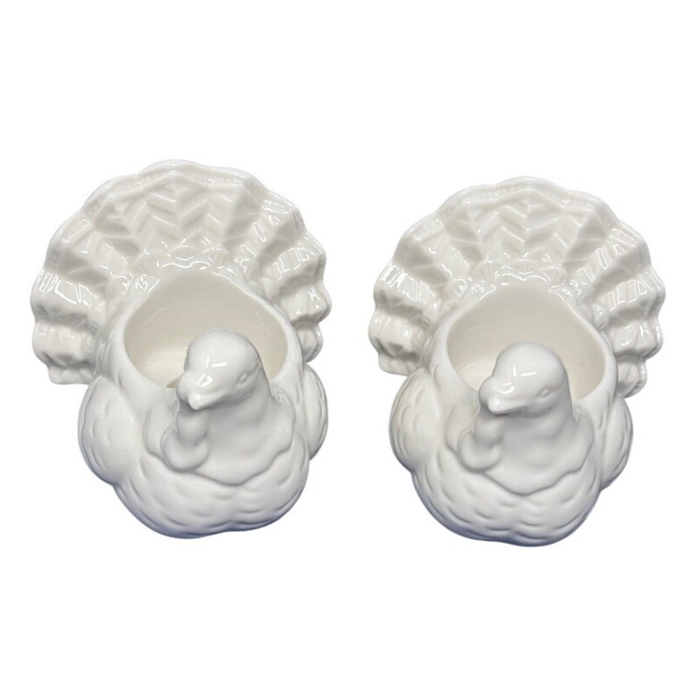 Yankee Candle Co Set of 2 White Ceramic Turkey Candle Holders